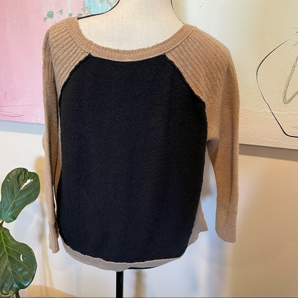 Free People Womens Tabard Sweater Size S Black Tan Two Tone Color Block - Picture 6 of 7